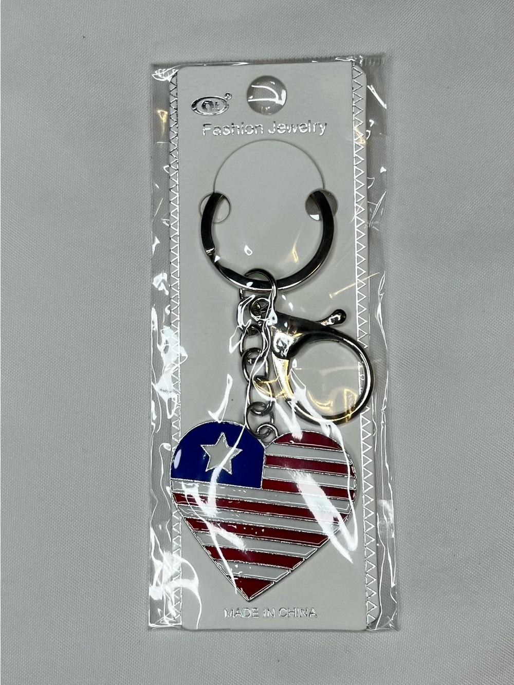 Fashion Jewelry Patriotic Heart Bag Charm Key & Card Holder - Red, White & Blue